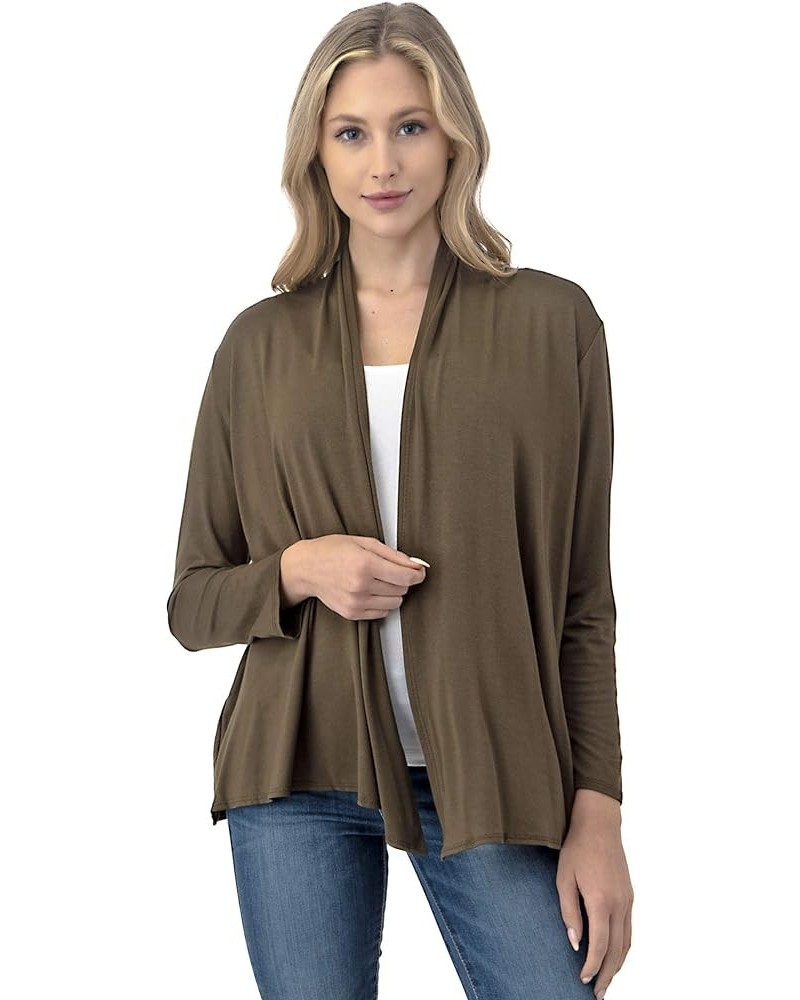 Soft Casual Drape Cardigan - Longsleeve - Made in USA Olive $17.99 Sweaters