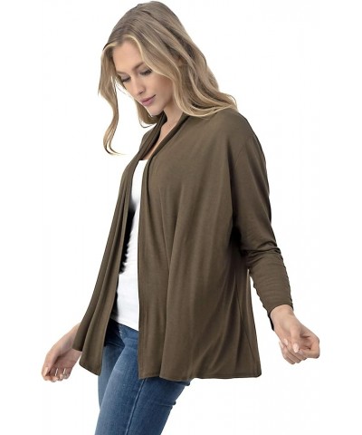 Soft Casual Drape Cardigan - Longsleeve - Made in USA Olive $17.99 Sweaters