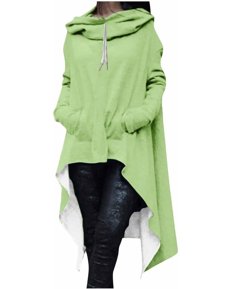 Women's Long Hoodie Irregular Hem Tunic Sweatshirts Loose Casual Blouse Pullover Fall Fashion Tops with Pocket 05 Green $12.4...