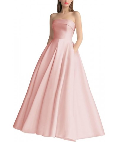 Satin Long Prom Dresses for Women Strapless A Line Glitter Homecoming Dresses Long Fomal Evening Party Gown for Wedding Blush...