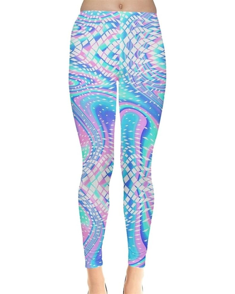 Womens Tights Triangle Pattern Geometric Abstract Texture Houndstooth Stretch Leggings, XS-5XL Light Blue Waves $16.73 Leggings