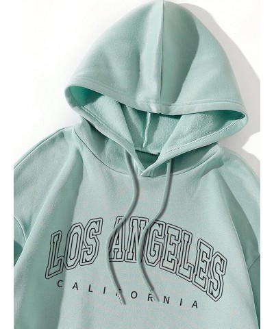 Women's Letter Graphic Printed Long Sleeve Pullover Drawstring Hoodie Sweatshirt Mint Green $18.54 Hoodies & Sweatshirts