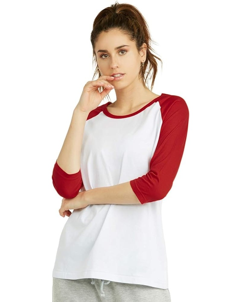 Women's Baseball Quarter Sleeve Tee Shirt White/Red $6.75 Activewear