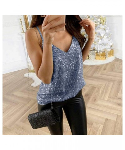 Women Sequins Top Long Sleeve Shirt V-Neck Shiny Sequined Shirt Casual Tops Workout Blouse Loose Party T-Shirt 01-blue $9.64 ...