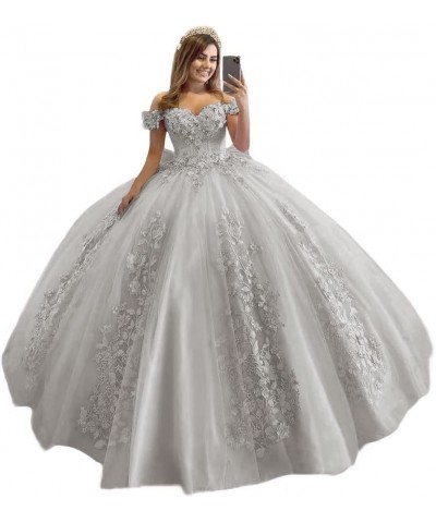 Off Shoulder Quinceanera Dresses Ball Gown Princess Sweetheart Sweet 16 Dresses Lace Appliques Pageant Gowns CXL084 Silver $7...