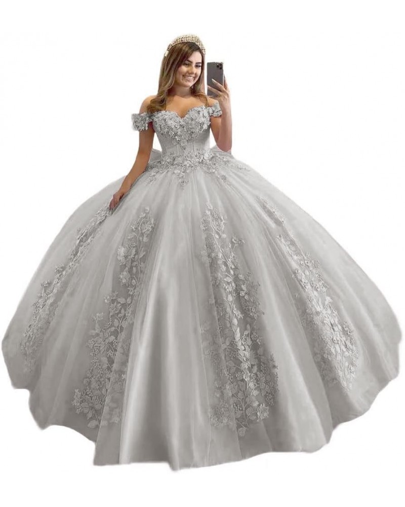 Off Shoulder Quinceanera Dresses Ball Gown Princess Sweetheart Sweet 16 Dresses Lace Appliques Pageant Gowns CXL084 Silver $7...