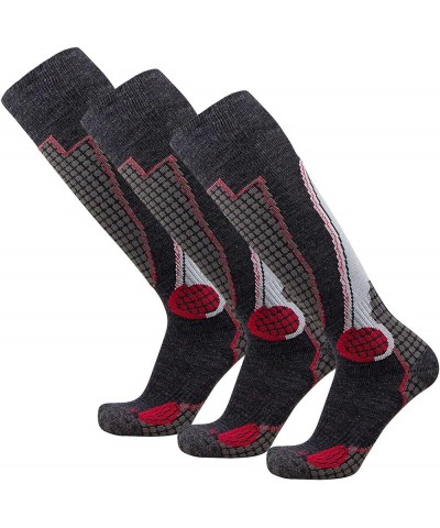 High Performance Wool Ski Socks - Thermal Warm Merino Wool OTC Sock, Men Women 3 Pairs - Black/Grey/Red $28.03 Socks