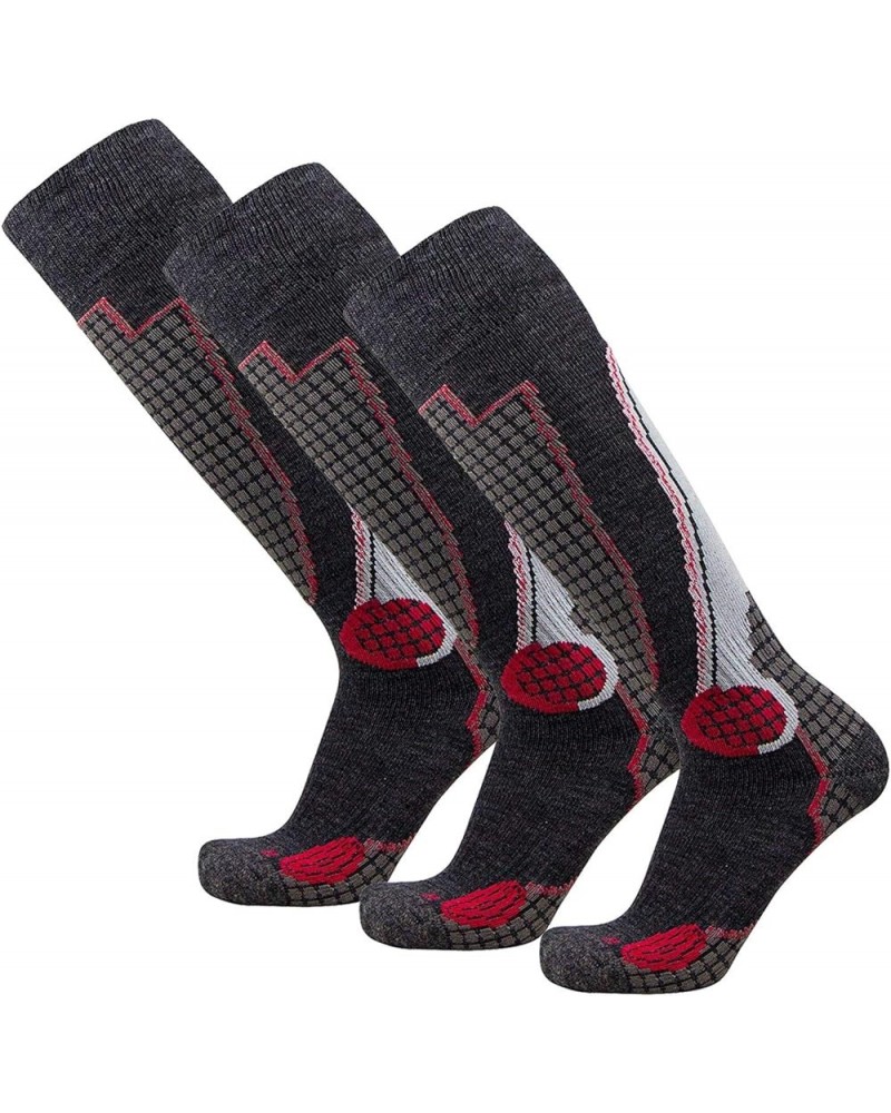 High Performance Wool Ski Socks - Thermal Warm Merino Wool OTC Sock, Men Women 3 Pairs - Black/Grey/Red $28.03 Socks