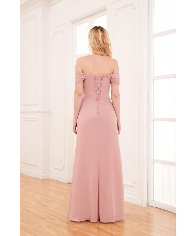 Women's Off The Shoulder Chiffon Bridesmaid Dress with Slit Long Ruched Mermaid Formal Dresses for Wedding Lilac $31.85 Dresses