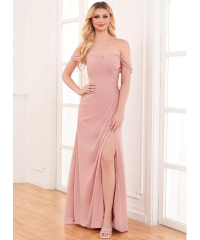 Women's Off The Shoulder Chiffon Bridesmaid Dress with Slit Long Ruched Mermaid Formal Dresses for Wedding Lilac $31.85 Dresses