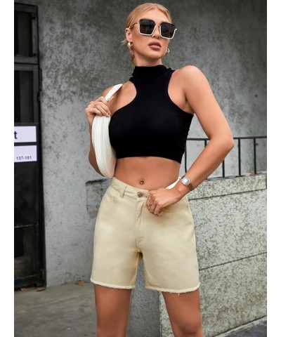 Women's High Waist Denim Shorts Straight Leg Raw Hem Jean Shorts Summer Hot Pants with Pockets Khaki $20.13 Shorts