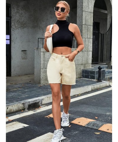 Women's High Waist Denim Shorts Straight Leg Raw Hem Jean Shorts Summer Hot Pants with Pockets Khaki $20.13 Shorts