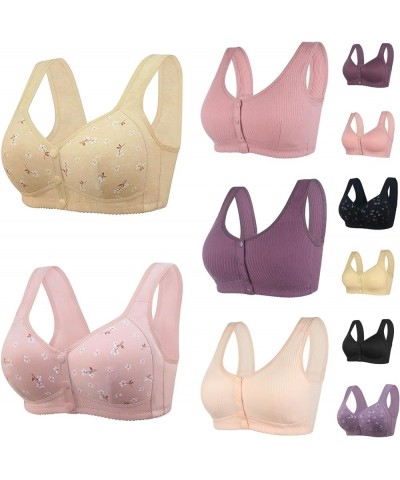 Womens Daisy & Solid Color Bra Front Closure Sports Bras Beauty Back Full Coverage Easy Close Bra Front Buckle A-pink $7.79 L...