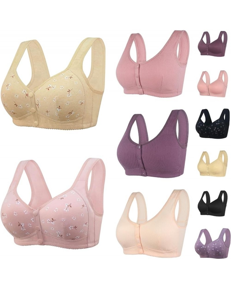 Womens Daisy & Solid Color Bra Front Closure Sports Bras Beauty Back Full Coverage Easy Close Bra Front Buckle A-pink $7.79 L...