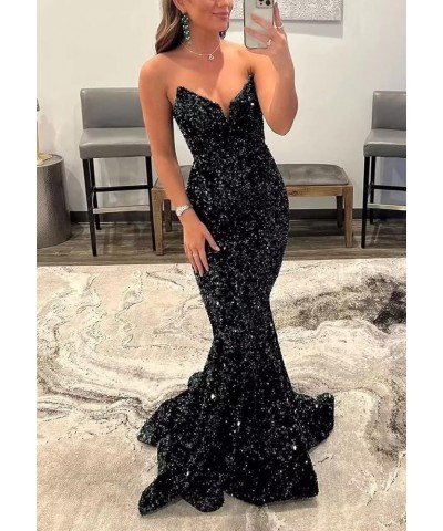 Sequin Mermaid Prom Dresses Sparkly Long V Neck Bodycon Backless Formal Evening Party Gown for Women Blue $27.30 Dresses