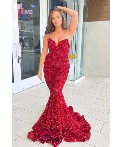 Sequin Mermaid Prom Dresses Sparkly Long V Neck Bodycon Backless Formal Evening Party Gown for Women Blue $27.30 Dresses