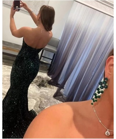 Sequin Mermaid Prom Dresses Sparkly Long V Neck Bodycon Backless Formal Evening Party Gown for Women Blue $27.30 Dresses