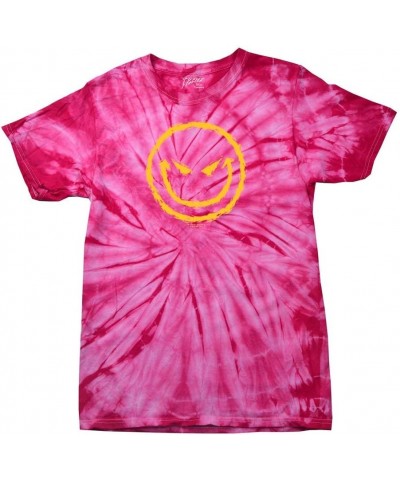 Evil Smiling Face with Yellow Devilish Smile Cool Retro Sarcastic Grin Funny Novelty T-Shirt Pink Tie Dye $10.80 T-Shirts