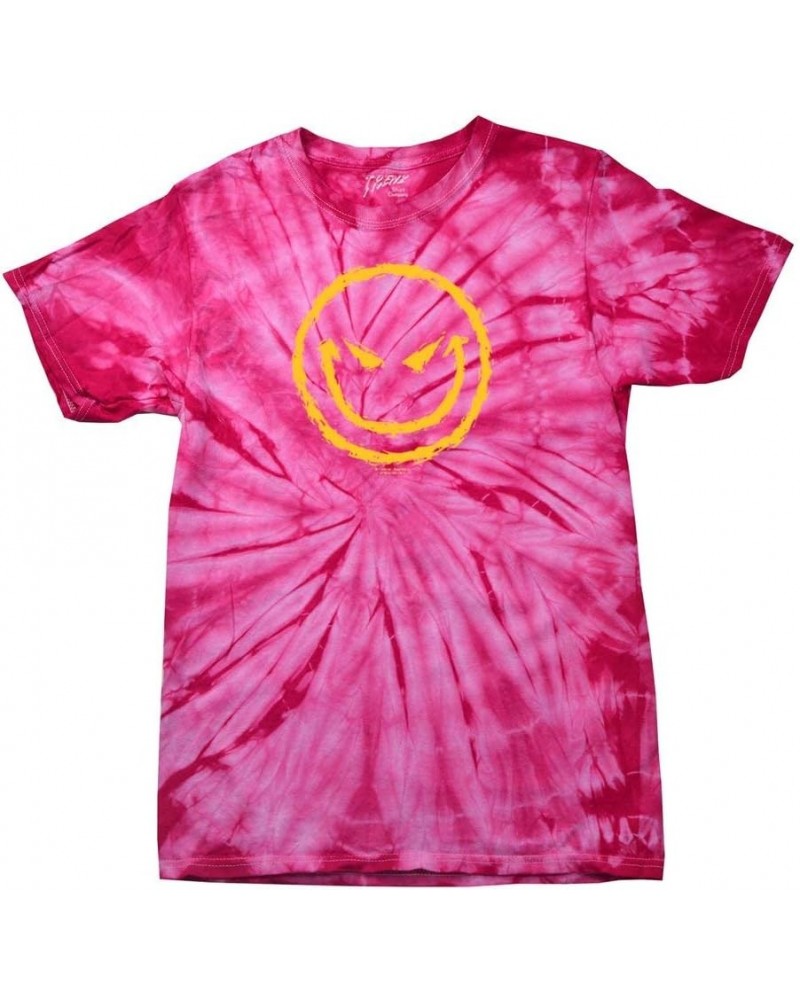 Evil Smiling Face with Yellow Devilish Smile Cool Retro Sarcastic Grin Funny Novelty T-Shirt Pink Tie Dye $10.80 T-Shirts