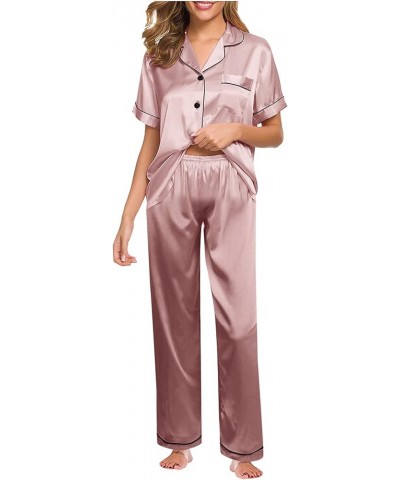 Women Silk Satin Pajamas Set Button-Down Two-Piece Pj Sets Slips Sleepwear M-5XL,Women's Lingerie, Sleep & Lounge Pink $5.19 ...