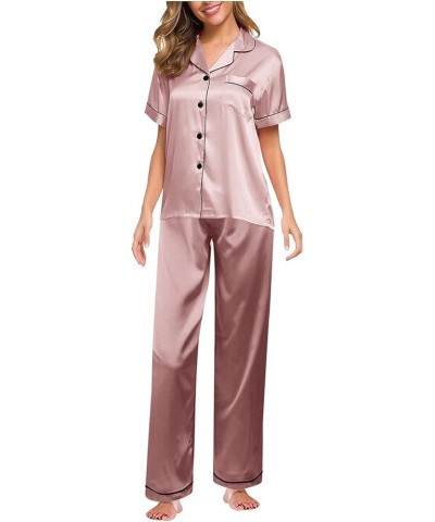 Women Silk Satin Pajamas Set Button-Down Two-Piece Pj Sets Slips Sleepwear M-5XL,Women's Lingerie, Sleep & Lounge Pink $5.19 ...