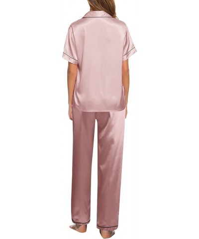 Women Silk Satin Pajamas Set Button-Down Two-Piece Pj Sets Slips Sleepwear M-5XL,Women's Lingerie, Sleep & Lounge Pink $5.19 ...