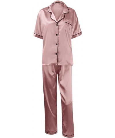 Women Silk Satin Pajamas Set Button-Down Two-Piece Pj Sets Slips Sleepwear M-5XL,Women's Lingerie, Sleep & Lounge Pink $5.19 ...