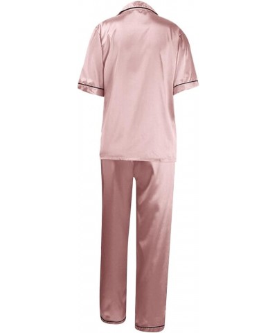 Women Silk Satin Pajamas Set Button-Down Two-Piece Pj Sets Slips Sleepwear M-5XL,Women's Lingerie, Sleep & Lounge Pink $5.19 ...