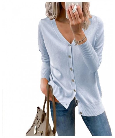 Women's Button Down Long Sleeve Cardigan Loose Sweater Lightweight Casual Fall Winter Open Front Duster Outwear Sky-blue $14....