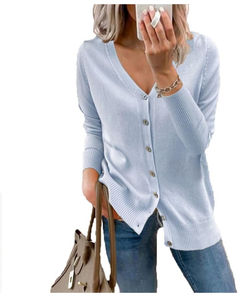 Women's Button Down Long Sleeve Cardigan Loose Sweater Lightweight Casual Fall Winter Open Front Duster Outwear Sky-blue $14....