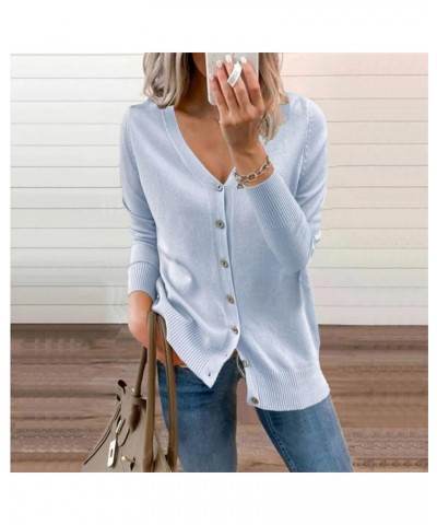 Women's Button Down Long Sleeve Cardigan Loose Sweater Lightweight Casual Fall Winter Open Front Duster Outwear Sky-blue $14....