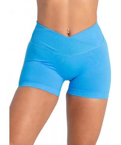 V Cross Waist Scrunch Workout Shorts for Women - 3.5 Inch High Waisted Booty Contour Gym Yoga Shorts 1 Blue $13.10 Activewear