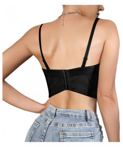 Women's Shiny Rhinestone Tassel Bustier Top Sleeveless Back Buckle Cami Corset Tops Rave Crop Top Clubwear Black $22.67 Tops