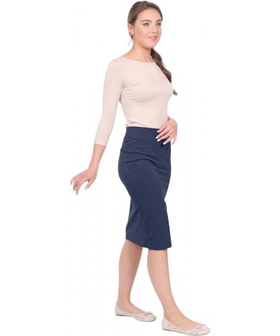 Women's Modest Knee-Length Fitted Lightweight Cotton Spandex Pencil Skirt Aubergine $12.08 Skirts