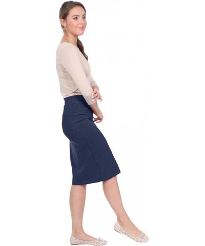 Women's Modest Knee-Length Fitted Lightweight Cotton Spandex Pencil Skirt Aubergine $12.08 Skirts