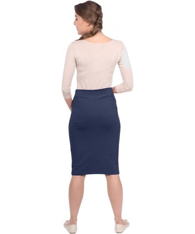 Women's Modest Knee-Length Fitted Lightweight Cotton Spandex Pencil Skirt Aubergine $12.08 Skirts