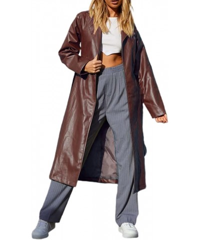 Women Faux Leather Jacket Long Sleeve Plus Size Top Blazers Button Lapel Outwears Coat D-brown $25.52 Coats