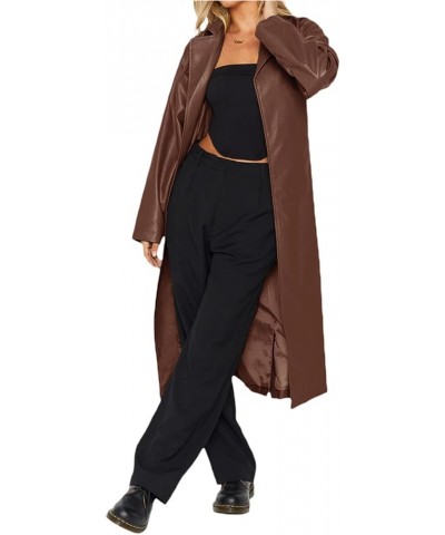 Women Faux Leather Jacket Long Sleeve Plus Size Top Blazers Button Lapel Outwears Coat D-brown $25.52 Coats