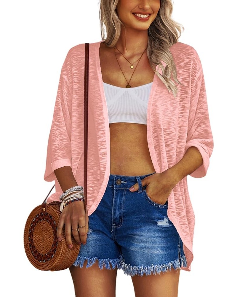 Womens Lightweight Cardigan Open Front 3/4 Sleeve Casual Loose Fit Beach Cover Up Coral $15.30 Sweaters