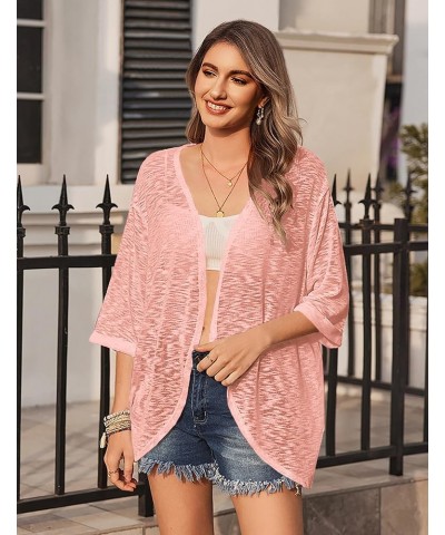 Womens Lightweight Cardigan Open Front 3/4 Sleeve Casual Loose Fit Beach Cover Up Coral $15.30 Sweaters