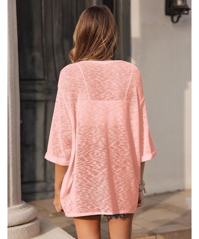 Womens Lightweight Cardigan Open Front 3/4 Sleeve Casual Loose Fit Beach Cover Up Coral $15.30 Sweaters