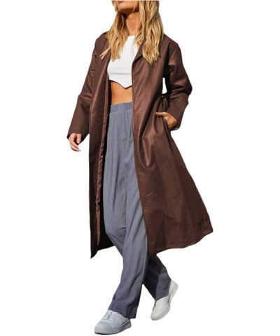 Women Faux Leather Jacket Long Sleeve Plus Size Top Blazers Button Lapel Outwears Coat D-brown $25.52 Coats