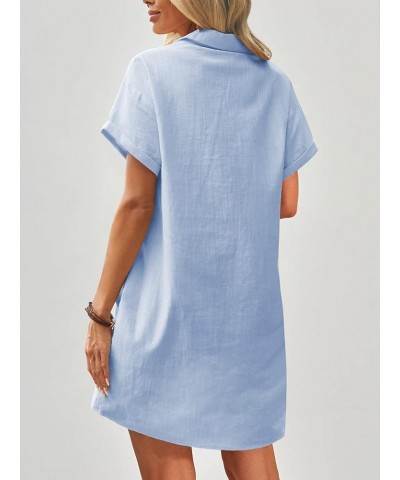 Womens Cotton Shirt Dress Summer Casual Short Sleeve Button Down Beach Cover Up Shirts with Pockets Light Blue $20.99 Dresses