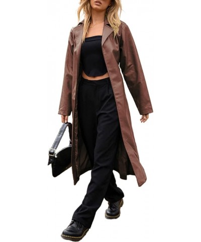 Women Faux Leather Jacket Long Sleeve Plus Size Top Blazers Button Lapel Outwears Coat D-brown $25.52 Coats