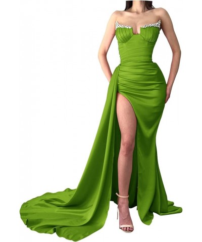 Strapless Mermaid Prom Dresses Beaded V Neck Formal Evening Gowns Slit Party Dresses for Women 2023 Olive Green $34.00 Dresses