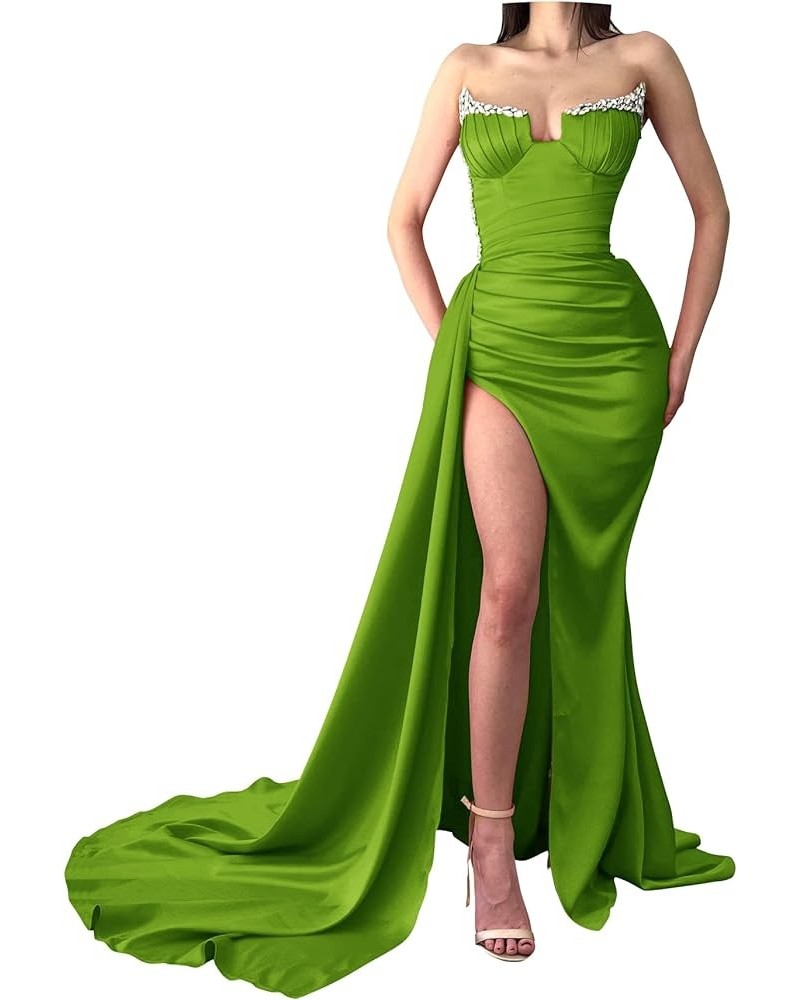 Strapless Mermaid Prom Dresses Beaded V Neck Formal Evening Gowns Slit Party Dresses for Women 2023 Olive Green $34.00 Dresses