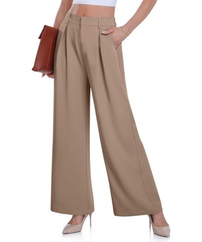 Women's Wide Leg Dress Pants High Elastic Waisted in The Back Business Work Causal Trousers Long Straight Suit Pants Lightcof...