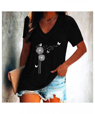 Cute Tops for Women Plus Size Sexy V Neck Short Sleeve Blouses Dressy Casual T Shirts Trendy Basic Oversized Tees 03-black $7...