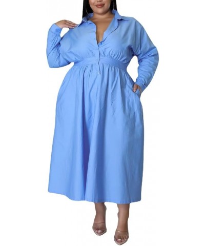 Women's Sexy Plus Size Lapel Shirt Dresses Mesh See Through Puff Short Sleeve Flowy Swing Dress Clubwear 5503-blue $16.10 Dre...