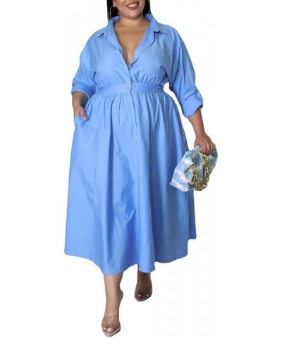 Women's Sexy Plus Size Lapel Shirt Dresses Mesh See Through Puff Short Sleeve Flowy Swing Dress Clubwear 5503-blue $16.10 Dre...